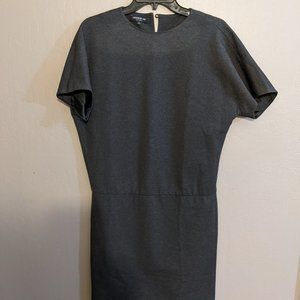 Lafayette 148 slouchy, stretchy drop waist dark gray short sleeved dress, P